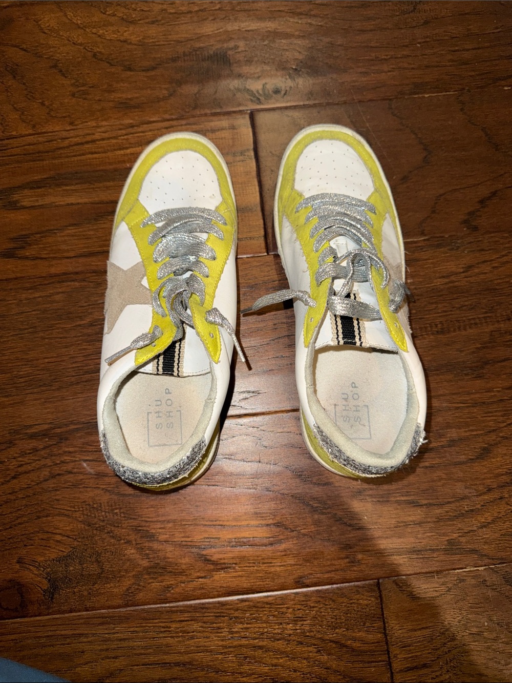 ShuShop White and Yellow Kids Star Accent Sneakers